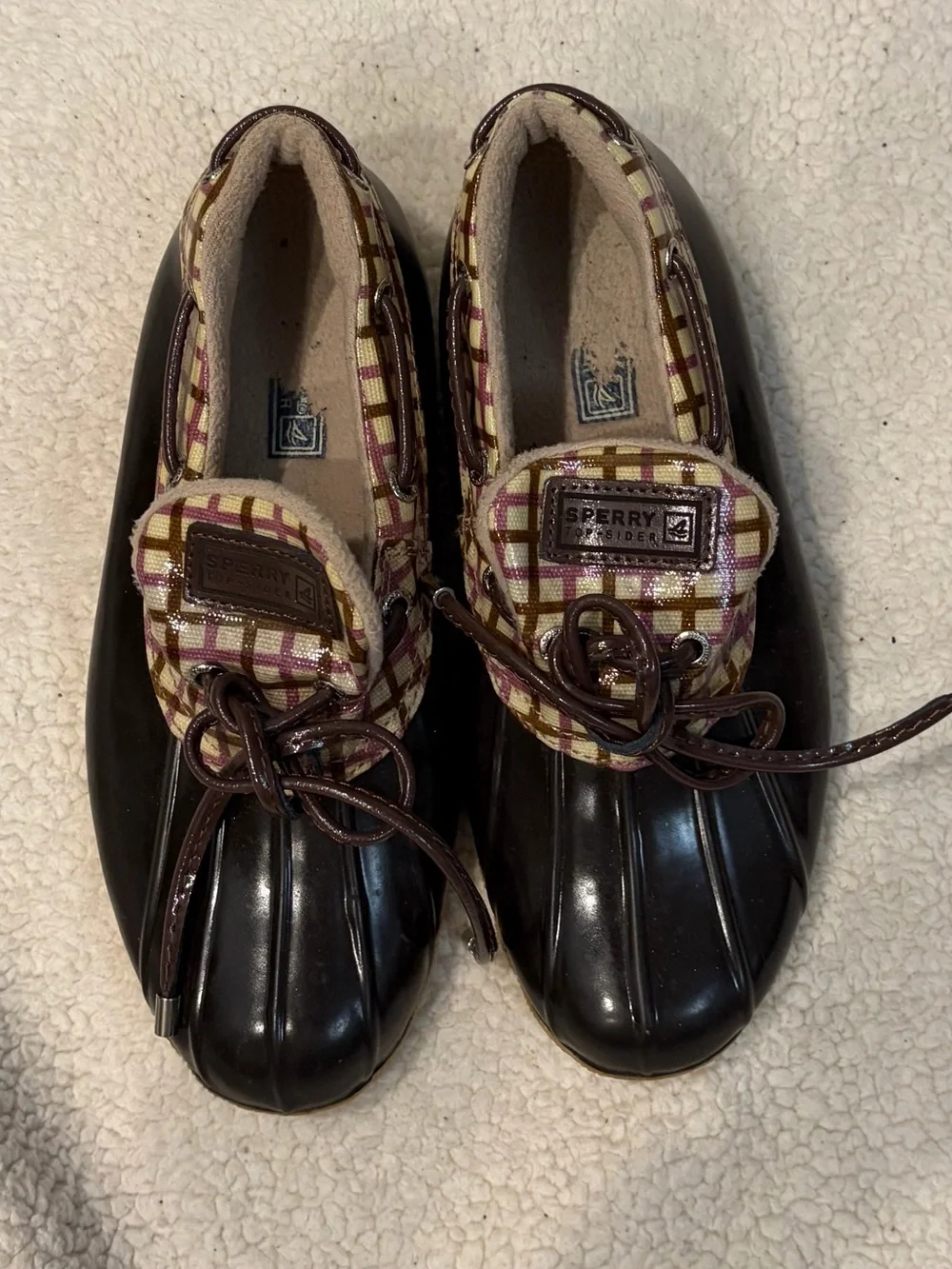 Sperry Brown Plaid-Trim Duck Boots